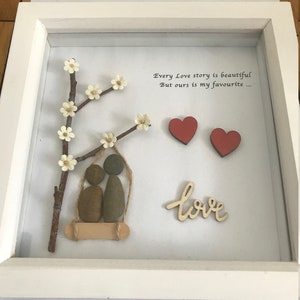 Valentine&#39;s Day Pebble Picture, Personalise Valentine&#39;s Day Gift, Gift for Her, Gift for Him, Couple on Swing Pebble Picture/