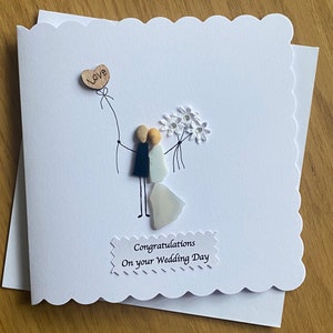 Carte personnalisée de galets pour le jour du mariage, carte unique faite main pour un mariage, carte de félicitations pour votre mariage, cadeau pour le jour de votre mariage