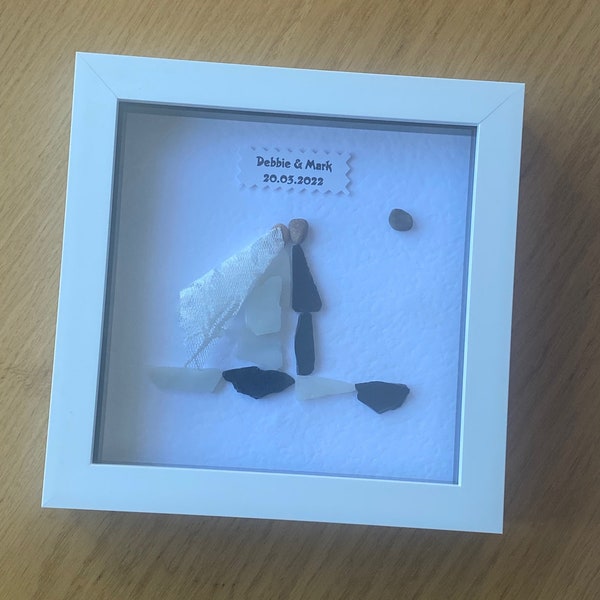 Personalised Wedding Pebble and Glass Picture, Unique Wedding Gift, Personalised Wedding Gift, Gift for Couple on Wedding Day