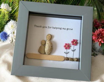 Personalized Teacher Pebble Art Picture Frame, Handmade Thank You Gift