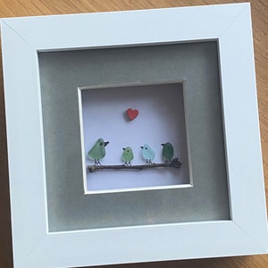 Sea Glass Birds on a Branch, Sea Glass Gift for Mom, Handmade Gift for Mum, Family Christmas Gift