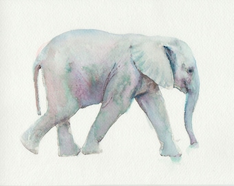 Watercolour print-nature-elephant watercolor painting-aquarel baby elefant image-wall art-nursery art print-housewarming gift-childrens zoo
