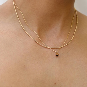 Dainty Tiger Eye Necklace: 18k Gold-Filled Chain