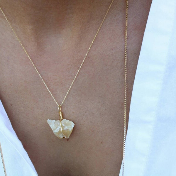 Honey Calcite Necklace in 18k Gold Filled, Raw Calcite Jewelry,  Dainty Gemstone Jewelry, Genuine Calcite Necklace