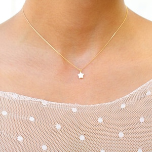 Tiny Mother of Pearl Star Necklace, White Star Necklace, Dainty Star Necklace, Bridesmaids Necklace, Shell Carved Star Necklace