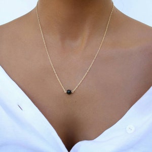 Genuine Obsidian Necklace, Minimalist 18k Gold Filled Chain, Dainty Crystal Jewelry, Bridesmaids Gift