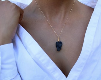 Black Tourmaline Necklace in 18k Gold Filled, Raw Tourmaline Crystal Jewelry,  Dainty Tourmaline Jewelry, Raw Black Stone Necklace