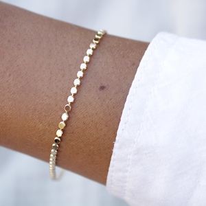 Dainty 18k Gold Filled Waterproof Bracelet:  2MM Dotted Chain, Minimalist Layering