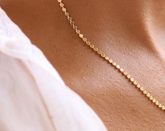 Dainty Waterproof 18K Brazilian Gold Laminated Necklace:  2MM Dotted Chain, Minimalist Layering