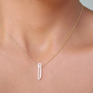 Raw Clear Quartz Necklace: 18k Gold-Filled Chain, April Birthstone