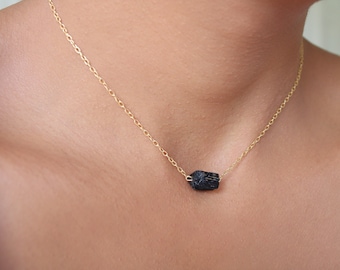 Black Tourmaline Necklace in 18k Gold Filled, Raw Tourmaline Crystal Jewelry, Tourmaline Jewelry, Black Stone Necklace, Gold layering chain