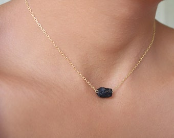 Raw Black Tourmaline Necklace: 18k Gold Filled Crystal Stone