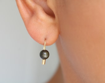 18k Gold Filled Obsidian Drop Earrings: Dainty Hook Earrings