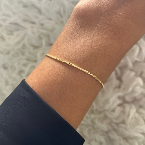 Dainty Gold Box Chain Bracelet: 18k Gold Filled
