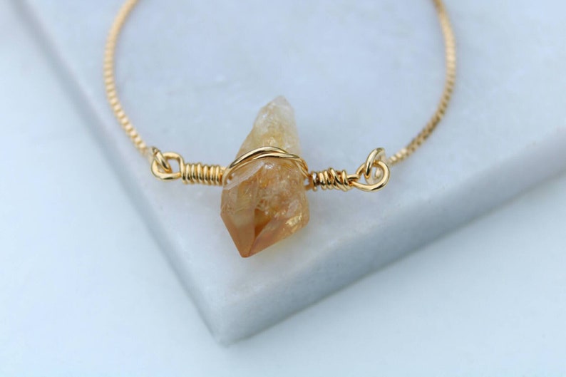 Citrine Bracelet November Birthstone, Raw Genuine Crystal, Adjustable 18K Gold Filled Chain, Birthstone Jewelry, November Birthday Gift image 4