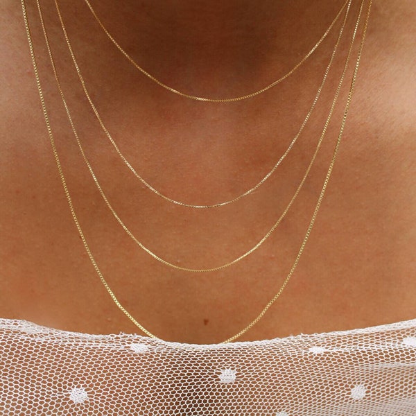 0.5 mm box Chain necklace, 18k gold filled box chain, Dainty gold filled chain, minimalist necklace, chain choker, Gold Layering Necklace