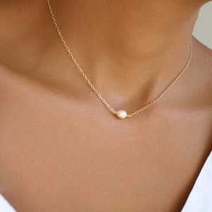 Dainty Freshwater Pearl Necklace: 18k Gold-Filled Chain, June Birthstone