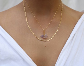 Raw Amethyst Necklace: 18K Gold Filled Chain, February Birthstone