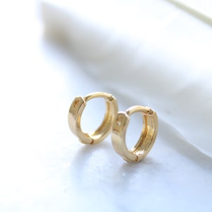 Mini Huggie Earrings, Gold Hoop Earrings, Modern Minimalist Earrings, Tiny Hoop Earrings, Hinged Huggies, Minimalist Trending Earrings image 2