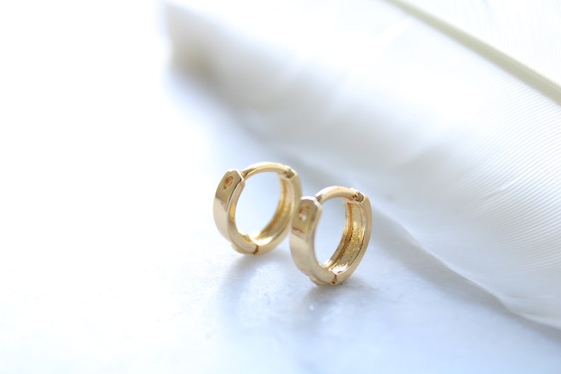 Mini Huggie Earrings, Gold Hoop Earrings, Modern Minimalist Earrings, Tiny Hoop Earrings, Hinged Huggies, Minimalist Trending Earrings image 2