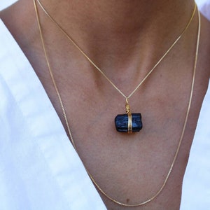 Black Tourmaline Crystal Necklace, 18k Gold Filled Chain, Minimalist Raw Tourmaline Jewelry, Anniversary Gift For Her