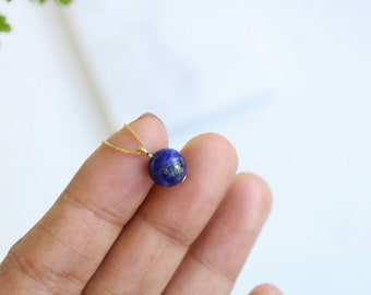 Lapis Lazuli Necklace, Minimalist 18k Gold Filled Necklace, Dainty Blue Crystal Jewelry