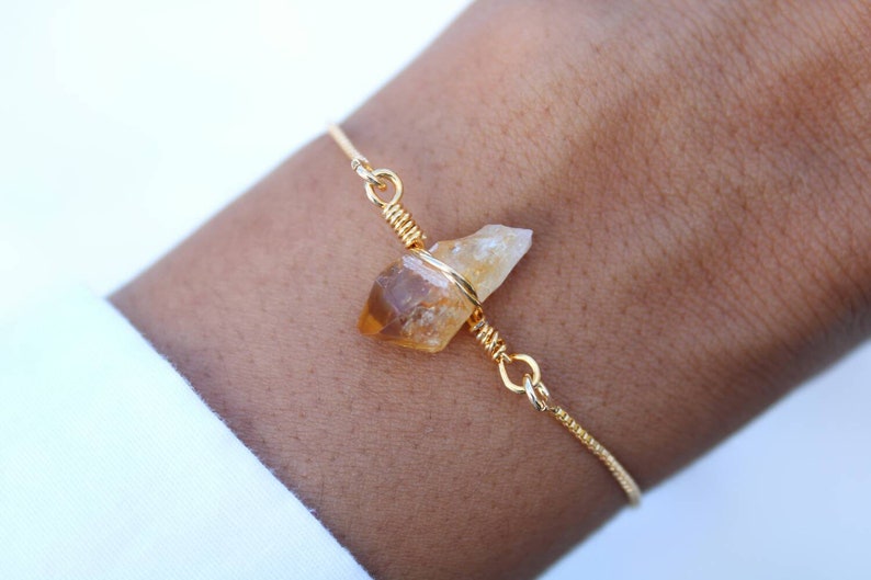 Citrine Bracelet November Birthstone, Raw Genuine Crystal, Adjustable 18K Gold Filled Chain, Birthstone Jewelry, November Birthday Gift image 1