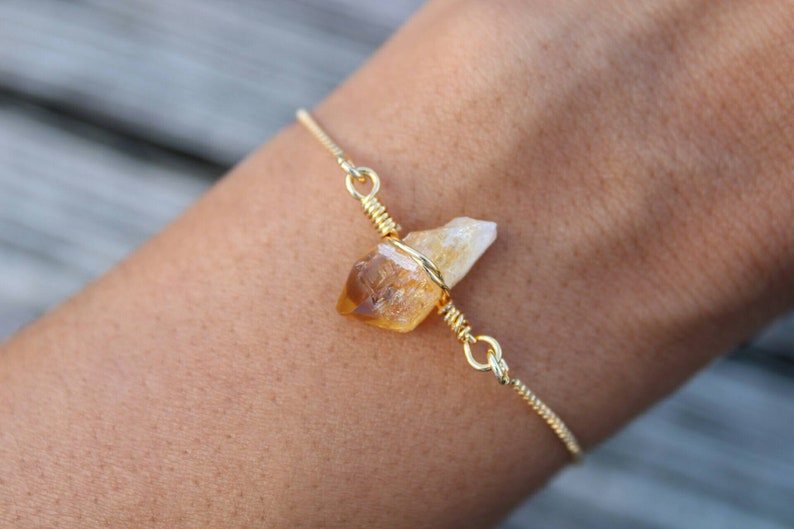 Citrine Bracelet November Birthstone, Raw Genuine Crystal, Adjustable 18K Gold Filled Chain, Birthstone Jewelry, November Birthday Gift image 6