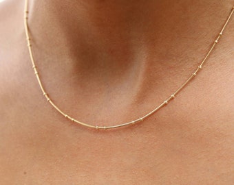 Satellite Chain Necklace 18k Gold Filled Chain, Delicate Minimalistic Layering Jewelry