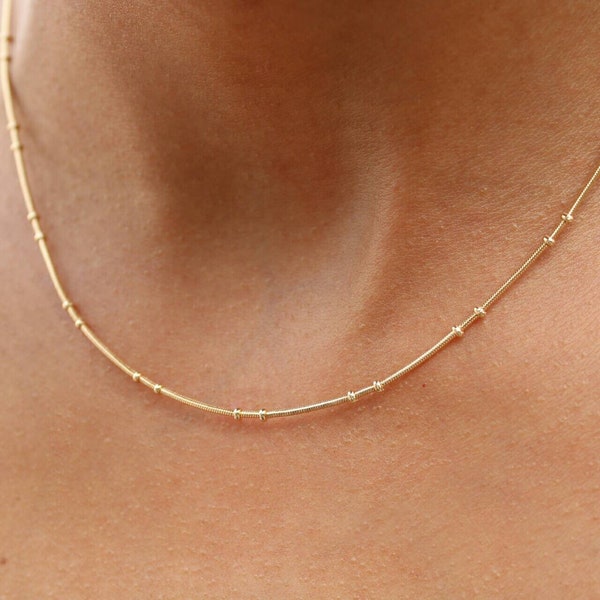 Satellite Chain Necklace 18k Gold Filled Chain, Delicate Minimalistic Layering Jewelry