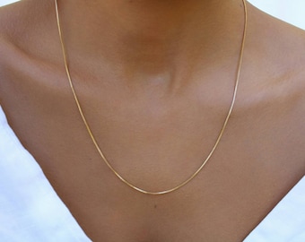 1 mm Box Chain Necklace, 18k Gold Filled Box Chain, Minimalist Jewelry, Gold Layering Necklace