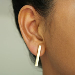 Puede incluir: Un par de pendientes de barra de oro. Los pendientes son simples y minimalistas, y son una excelente manera de agregar un toque de elegancia a cualquier atuendo.