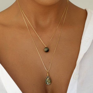 Golden Obsidian Necklace: 18k Gold Filled Chain, Dainty Gemstone Pendant