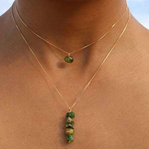 Raw Peridot Necklace, August Birthstone Genuine Crystal, Minimalist 18K Gold Filled Chain, August Birthday Jewelry