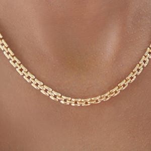 18K Gold Filled Panther link Chain Necklace, 3 Row Panther Necklace, 4mm Square Flat Link Chain,