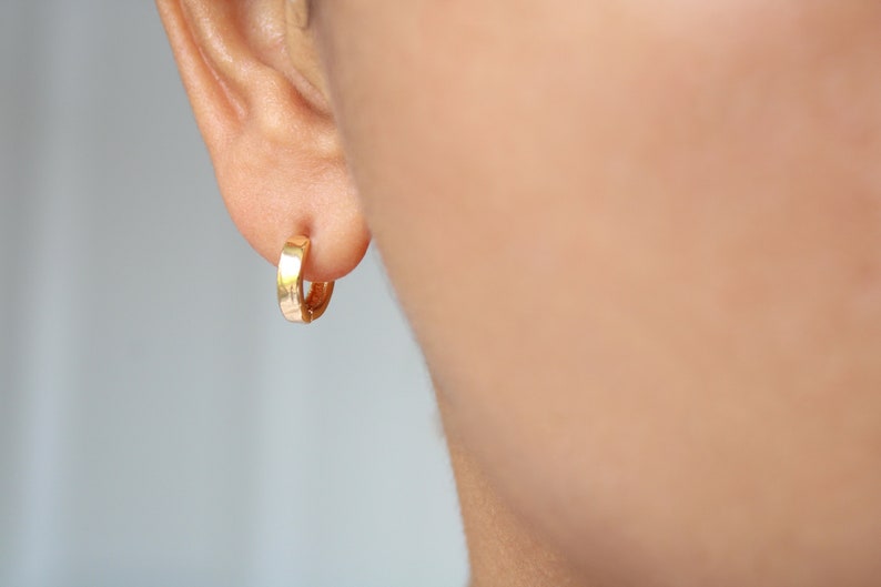 Mini Huggie Earrings, Gold Hoop Earrings, Modern Minimalist Earrings, Tiny Hoop Earrings, Hinged Huggies, Minimalist Trending Earrings image 3