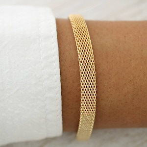 Gold Bismark Chain Bracelet, Chunky flat Gold Chain Bracelet, Elegant Golden jewelry, Braided Mesh Gold bracelet