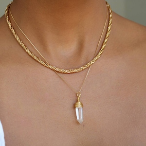 Clear Quartz Necklace, Genuine Raw Quartz Crystal, 18K Minimalist Gold Filled Box Chain, April Birthstone Jewelry, Birthday Gift For Her