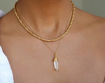 Clear Quartz Necklace, Genuine Raw Quartz Crystal, 18K Minimalist Gold Filled Box Chain, April Birthstone Jewelry, Birthday Gift For Her