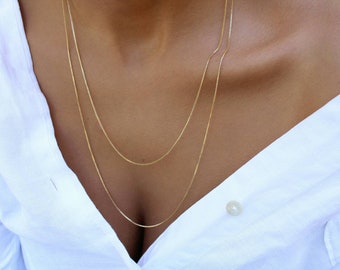 1mm Box Chain Necklace: Waterproof 18K Brazilian Gold Laminated  Minimalist Layering Jewelry