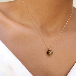 Tiger Eye Necklace, Dainty Genuine Strength Crystal, 18K Gold Filled Minimalist Chain, Bridesmaids Gift, Friendship Necklace