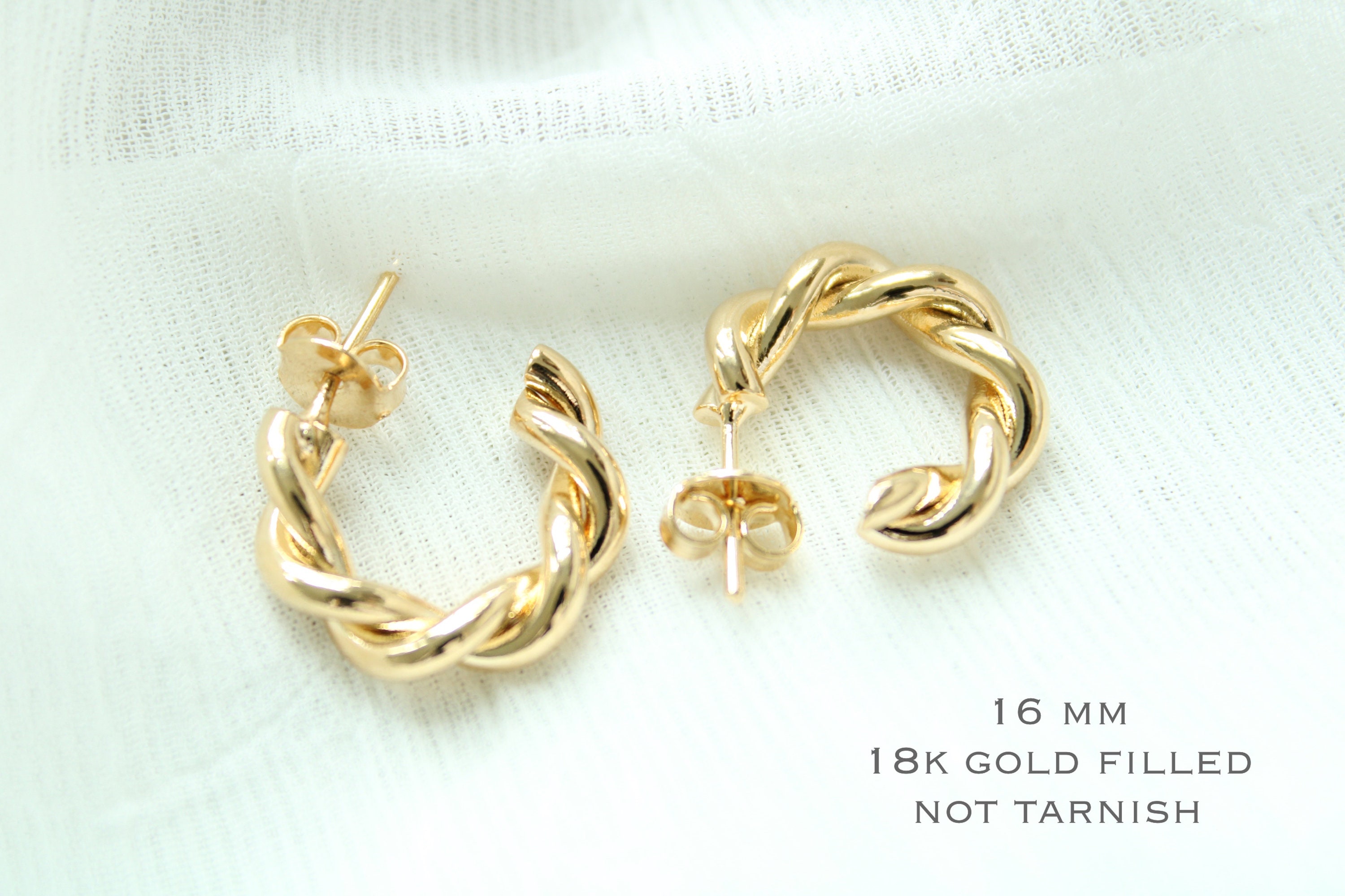 Boucles D'oreilles Créoles Torsadées Plaqué Or 18 Carats - Style Minimaliste, Cerceaux - Neuf Avec étiquettes