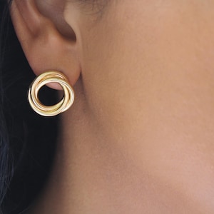 18K Yellow Gold Knot Earring, Large Knot Rope Stud Earrings, Pair of knotted Gold studs, Chunky Triple Knot Stud Earrings,