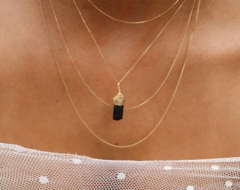 Black Tourmaline Crystal Necklace, 18K Gold Filled Minimalist Chain, Genuine Raw Dainty Tourmaline Jewelry
