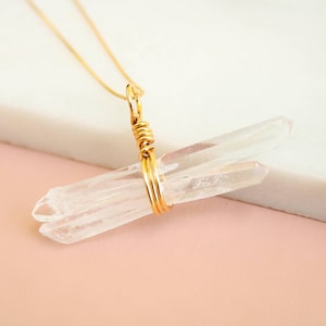 Clear Quartz Necklace, Genuine Crystal Jewelry, 18k Gold Filled Minimalist Chain, April Birthday Gift, Birthstone Necklace