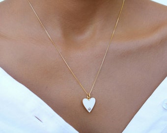 White Heart Necklace, Love Necklace, Best Friends Matching Necklaces, Bridesmaid Gift, Gift For Her, Minimalist Jewelry