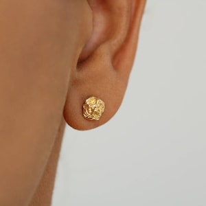 18K Gold Filled Nugget Stud Earrings: Minimalist Sphere