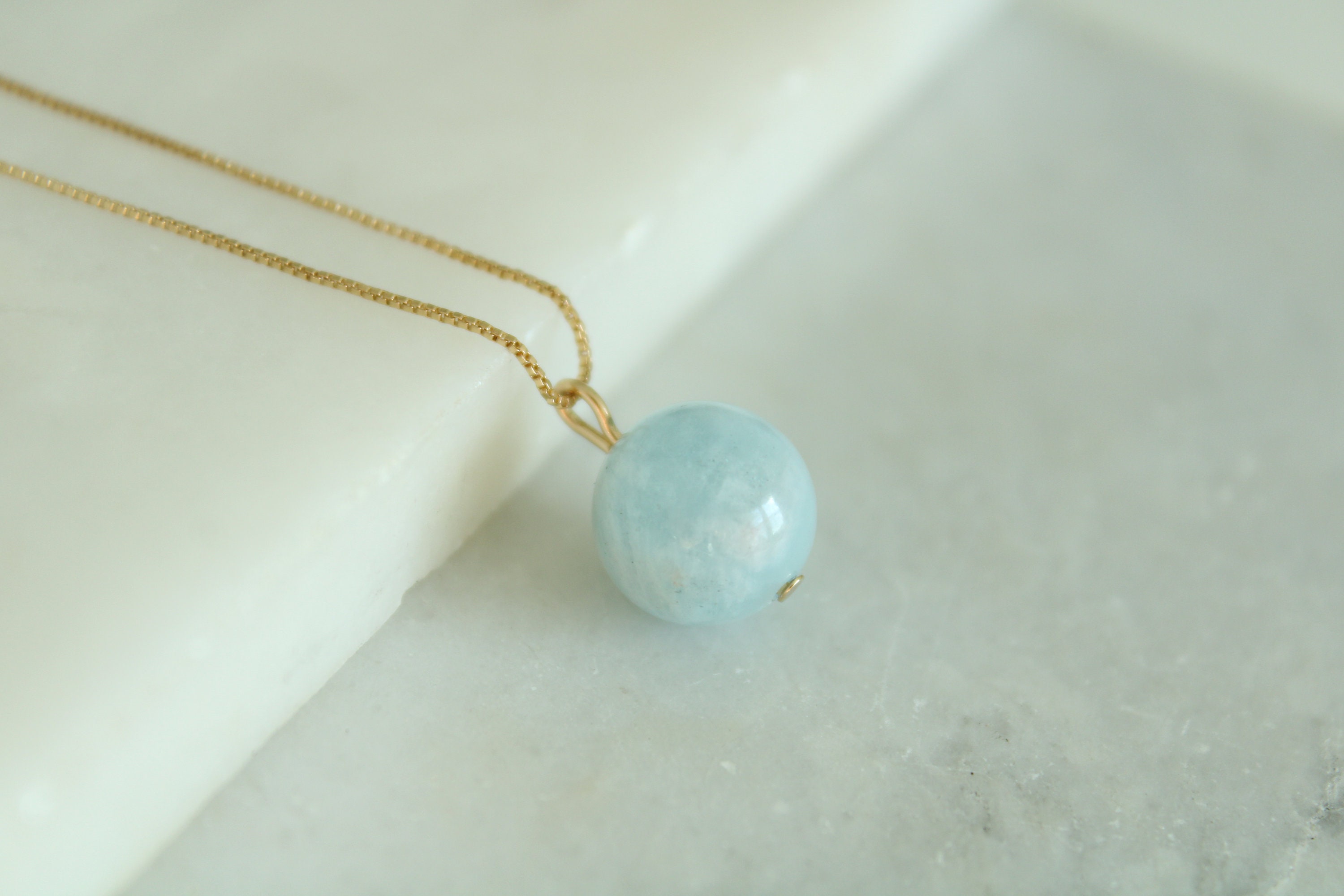 Aquamarine Gold Necklace, Dainty Minimalist Necklace, 18K