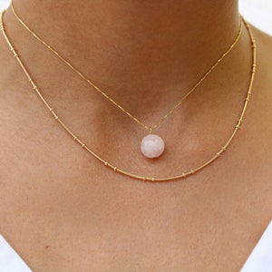 Minimalistische ketting rozenkwarts, sierlijk echt liefdeskristal, steen van liefde sieraden, cadeau voor moeder