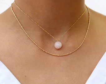 Rose Quartz Minimalist Necklace, Dainty Genuine Love Crystal, Stone of Love Jewelry, Gift For Mom